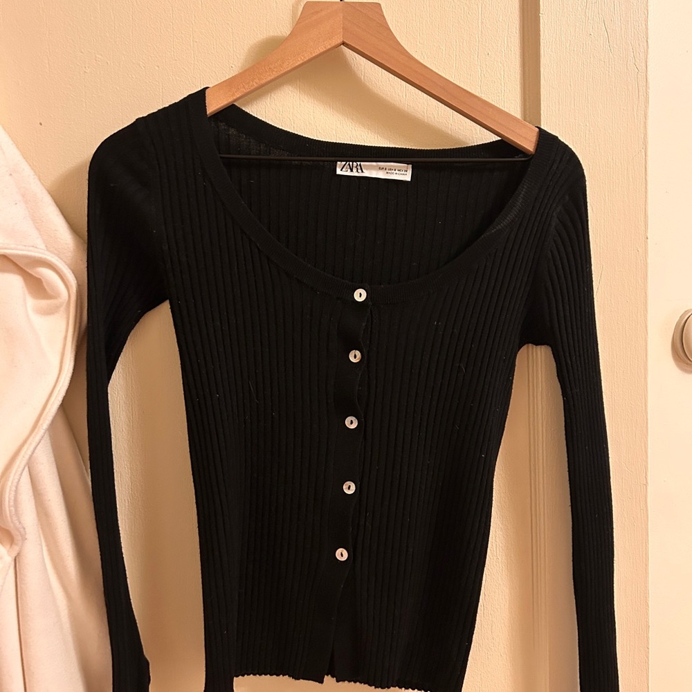 Zara Black Ribbed Cardigan